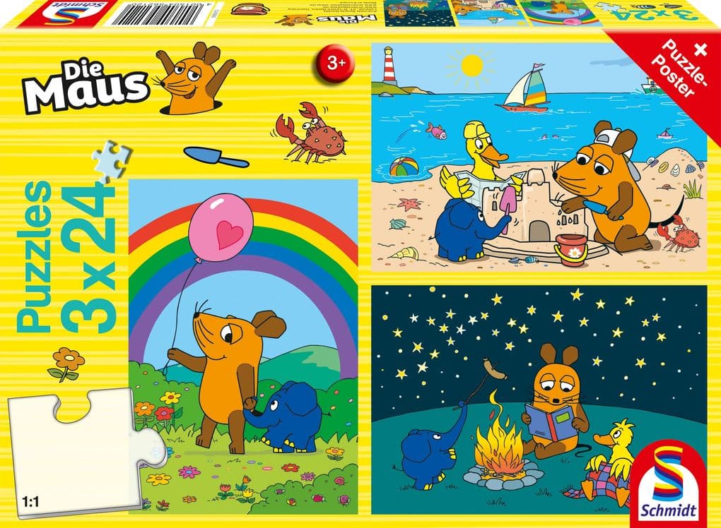 Die Maus: Gute Freunde. 3 x 24 Teile Puzzle