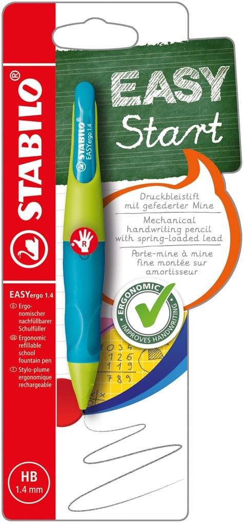 STABILO Druckbleistift EASYergo HB 1.4 neonlimonengrün/aquamarin für Rechtshänder