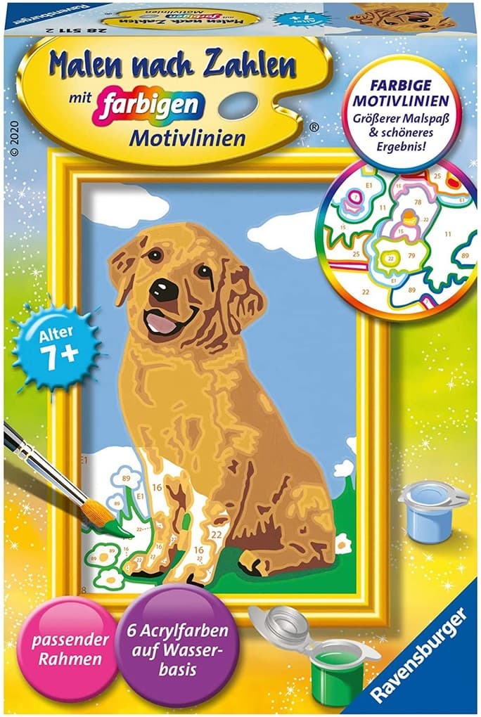 Ravensburger Malen nach Zahlen 28511 - Kleiner Golden Retriever- Kinder ab 7 Jahren