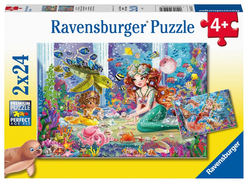Ravensburger Kinderpuzzle - 05147 Zauberhafte Meerjungfrauen - Puzzle für Kinder ab 4 Jahren, mit 2x24 Teilen