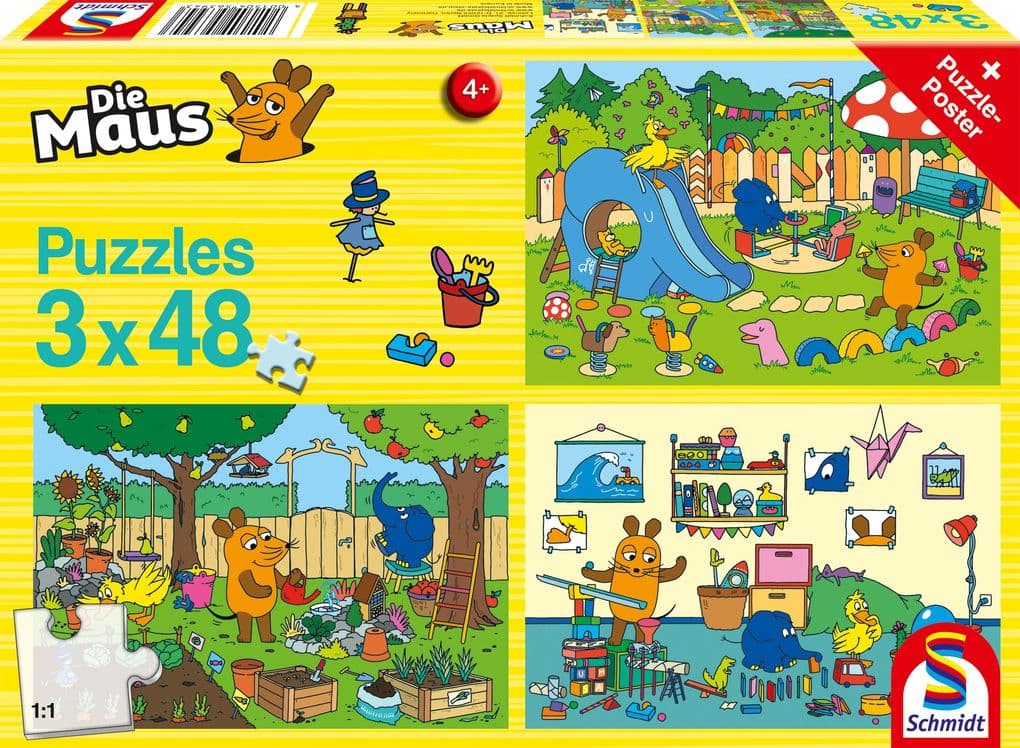 Ein Tag mit der Maus, 3x48 Teile Puzzle