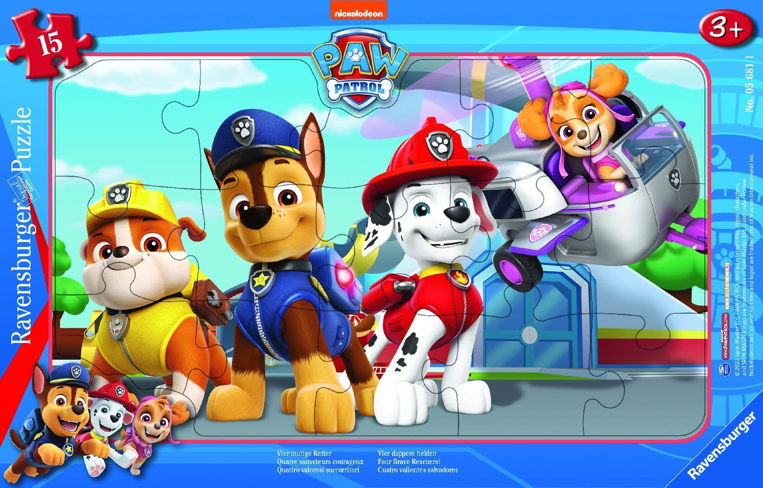 Ravensburger Kinderpuzzle 05681 - Vier mutige Retter - 15 Teile PAW Patrol Rahmenpuzzle für Kinder ab 3 Jahren