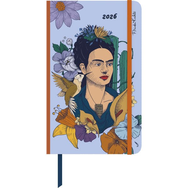 DUMONT - Frida Kahlo Buchkalender 2026 - Taschenkalender 13 x 21 cm - Weekly Planer mit Verschlussband & Falttasche
