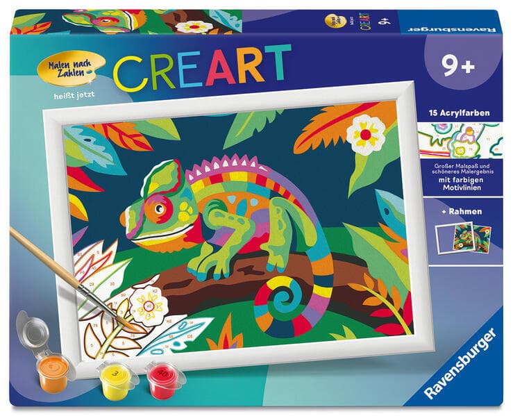 CreArt, Malen nach Zahlen Kinder - Farbenfrohes Chamäleon