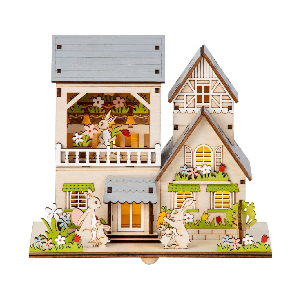 Holz Osterhaus h=17cm b=18cm mit LED Licht