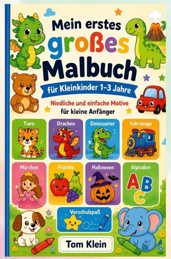 Mein erstes großes Malbuch für Kleinkinder 1-3 Jahre: Niedliche und einfache Motive für kleine Anfänger