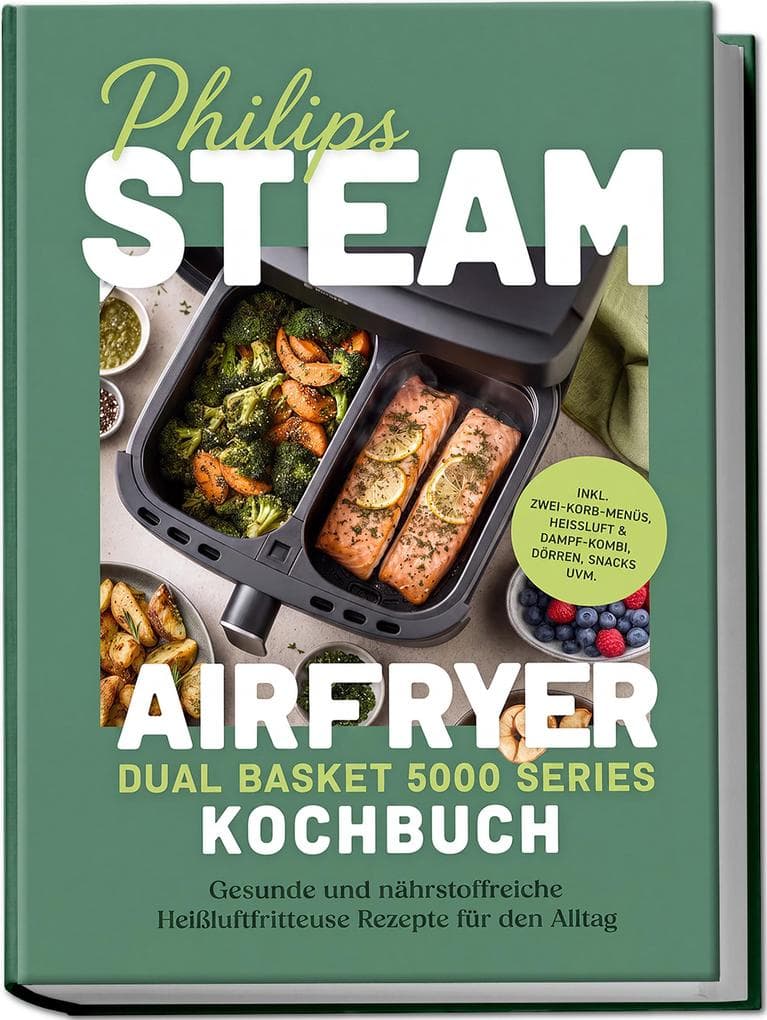 Philips Steam Airfryer Dual Basket 5000 Series Kochbuch: Gesunde und nährstoffreiche Heißluftfritteuse Rezepte für den Alltag - inkl. Zwei-Korb-Menüs, Heißluft & Dampf-Kombi, Dörren, Snacks uvm.