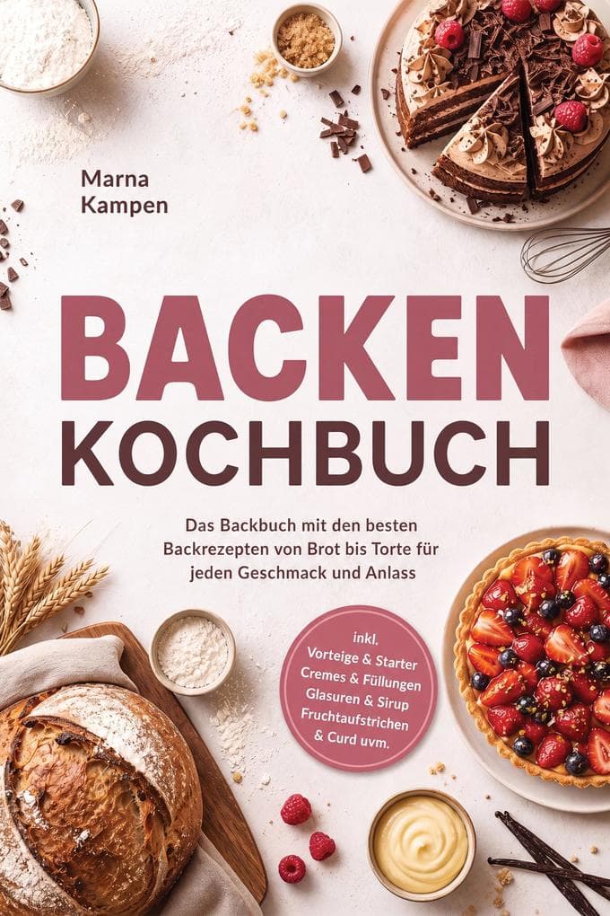 Backen Kochbuch: Das Backbuch mit den besten Backrezepten von Brot bis Torte für jeden Geschmack und Anlass - inkl. Vorteige & Starter, Cremes & Füllungen, Glasuren & Sirup, Fruchtaufstrichen & Curd uvm.