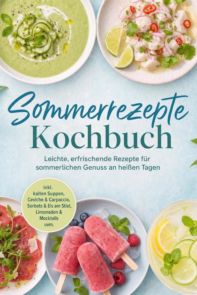 Sommerrezepte Kochbuch: Leichte, erfrischende Rezepte für sommerlichen Genuss an heißen Tagen - inkl. kalten Suppen, Ceviche & Carpaccio, Sorbets & Eis am Stiel, Limonaden & Mocktails uvm.