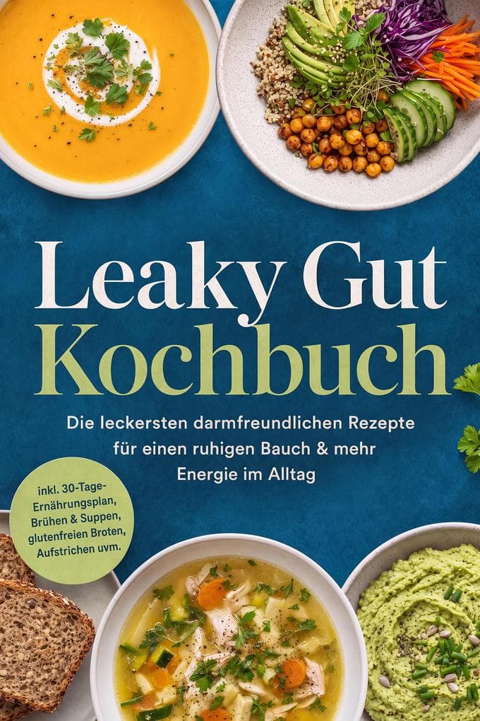 Leaky Gut Kochbuch: Die leckersten darmfreundlichen Rezepte für einen ruhigen Bauch & mehr Energie im Alltag - inkl. 30-Tage-Ernährungsplan, Brühen & Suppen, glutenfreien Broten, Aufstrichen uvm.