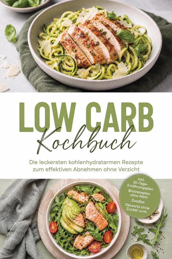 Low Carb Kochbuch: Die leckersten kohlenhydratarmen Rezepte zum effektiven Abnehmen ohne Verzicht - inkl. 30-Tage-Ernährungsplan, Brotrezepten ohne Mehl, Zoodles, Desserts ohne Zucker uvm.