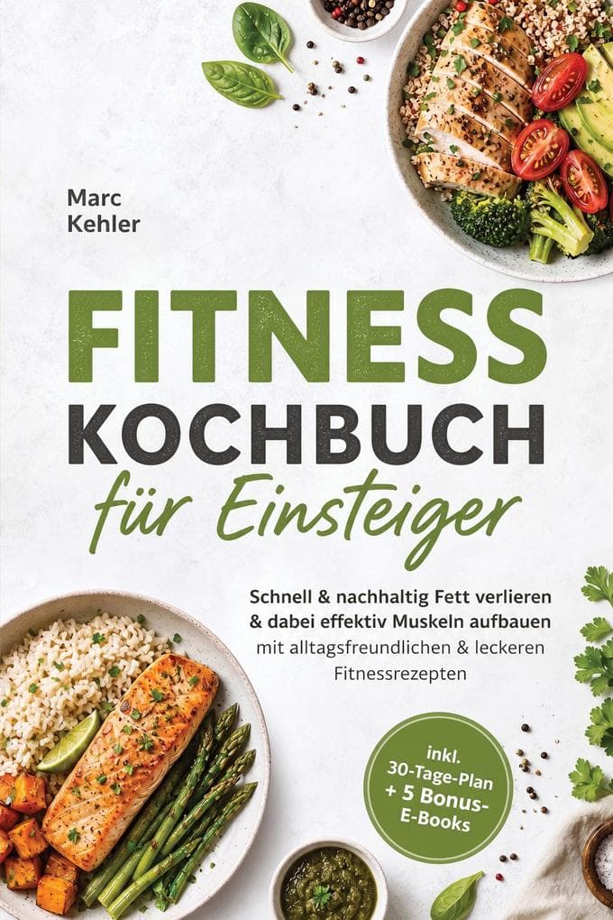 Fitness Kochbuch für Einsteiger: Schnell & nachhaltig Fett verlieren & dabei effektiv Muskeln aufbauen mit alltagsfreundlichen & leckeren Fitnessrezepten - inkl. 30-Tage-Plan + 5 Bonus-E-Books