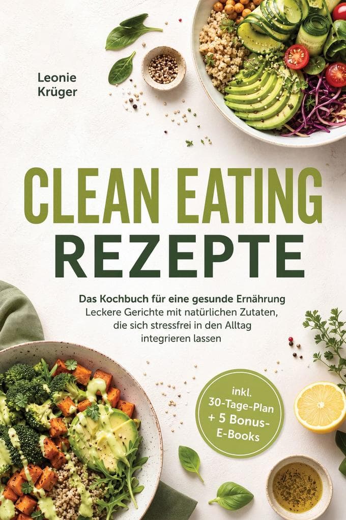 Clean Eating Rezepte: Das Kochbuch für eine gesunde Ernährung - Leckere Gerichte mit natürlichen Zutaten, die sich stressfrei in den Alltag integrieren lassen - inkl. 30-Tage-Plan + 5 Bonus-E-Books