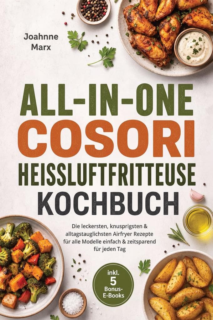 All-in-One Cosori Heißluftfritteuse Kochbuch: Die leckersten, knusprigsten & alltagstauglichsten Airfryer Rezepte für alle Modelle - einfach & zeitsparend für jeden Tag - inkl. 5 Bonus-E-Books