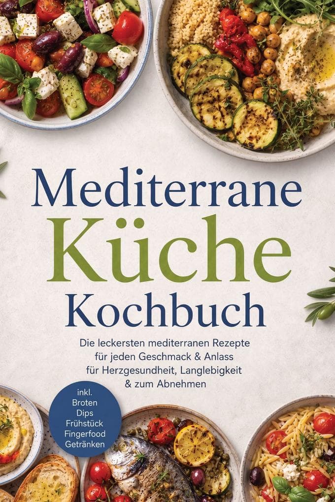 Mediterrane Küche Kochbuch: Die leckersten mediterranen Rezepte für jeden Geschmack & Anlass - für Herzgesundheit, Langlebigkeit & zum Abnehmen - inkl. Broten, Dips, Frühstück, Fingerfood, Getränken