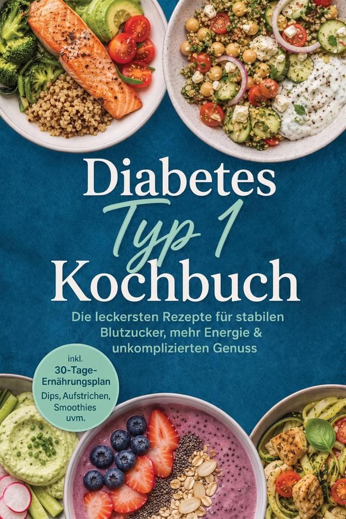 Diabetes Typ 1 Kochbuch: Die leckersten Rezepte für stabilen Blutzucker, mehr Energie & unkomplizierten Genuss - inkl. 30-Tage-Ernährungsplan, Dips, Aufstrichen, Smoothies uvm.