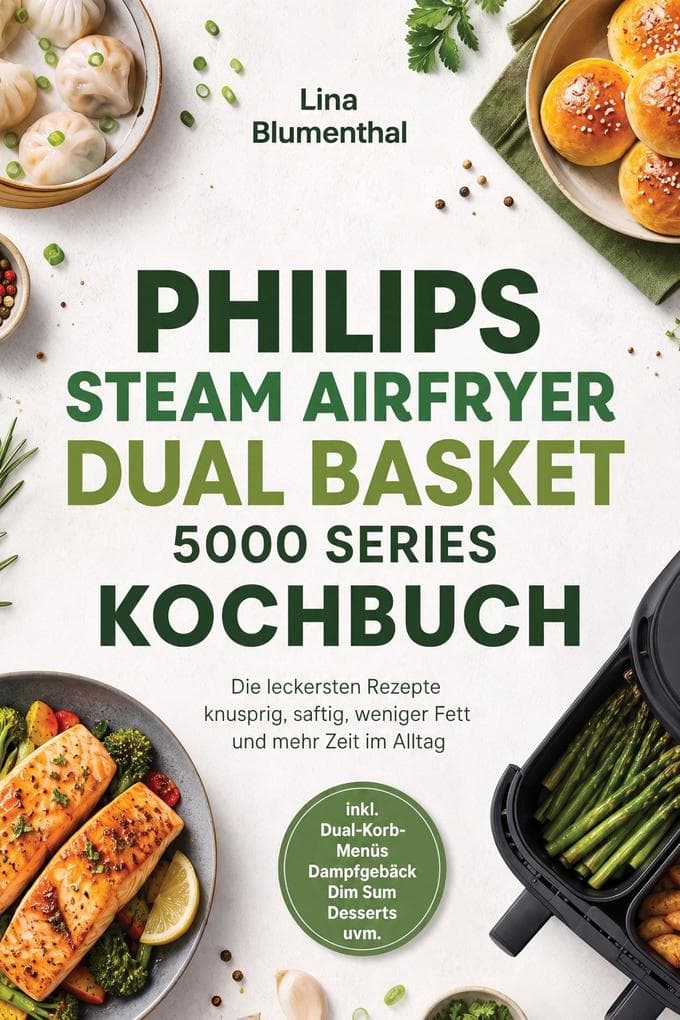 Philips Steam Airfryer Dual Basket 5000 Series Kochbuch: Die leckersten Rezepte - knusprig, saftig, weniger Fett und mehr Zeit im Alltag - inkl. Dual-Korb-Menüs, Dampfgebäck, Dim Sum, Desserts uvm.