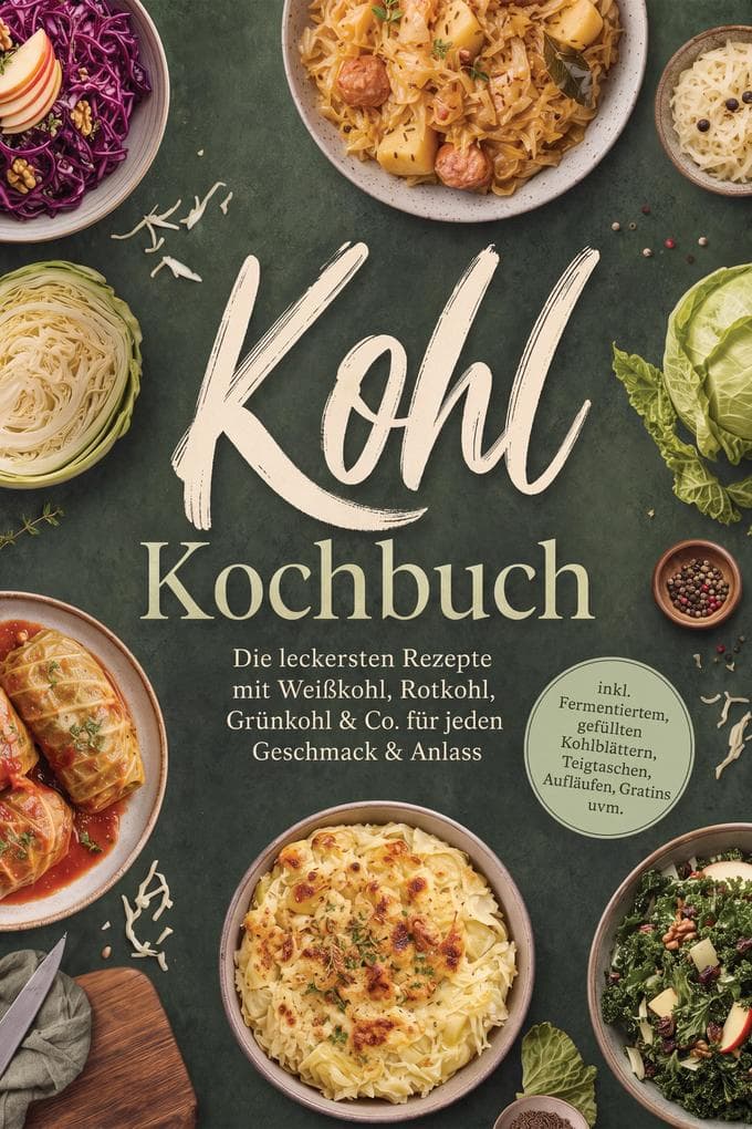 Kohl Kochbuch: Die leckersten Rezepte mit Weißkohl, Rotkohl, Grünkohl & Co. für jeden Geschmack & Anlass - inkl. Fermentiertem, gefüllten Kohlblättern, Teigtaschen, Aufläufen, Gratins uvm.