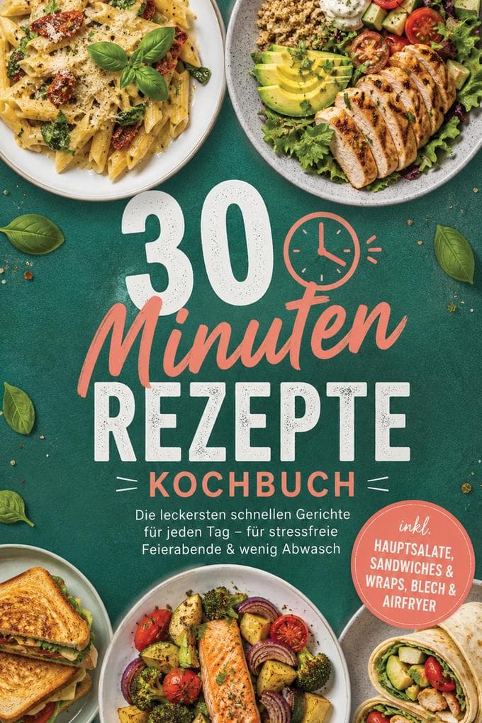 30-Minuten-Rezepte Kochbuch: Die leckersten schnellen Gerichte für jeden Tag - für stressfreie Feierabende & wenig Abwasch - inkl. Hauptsalate, Sandwiches & Wraps, Blech & Airfryer
