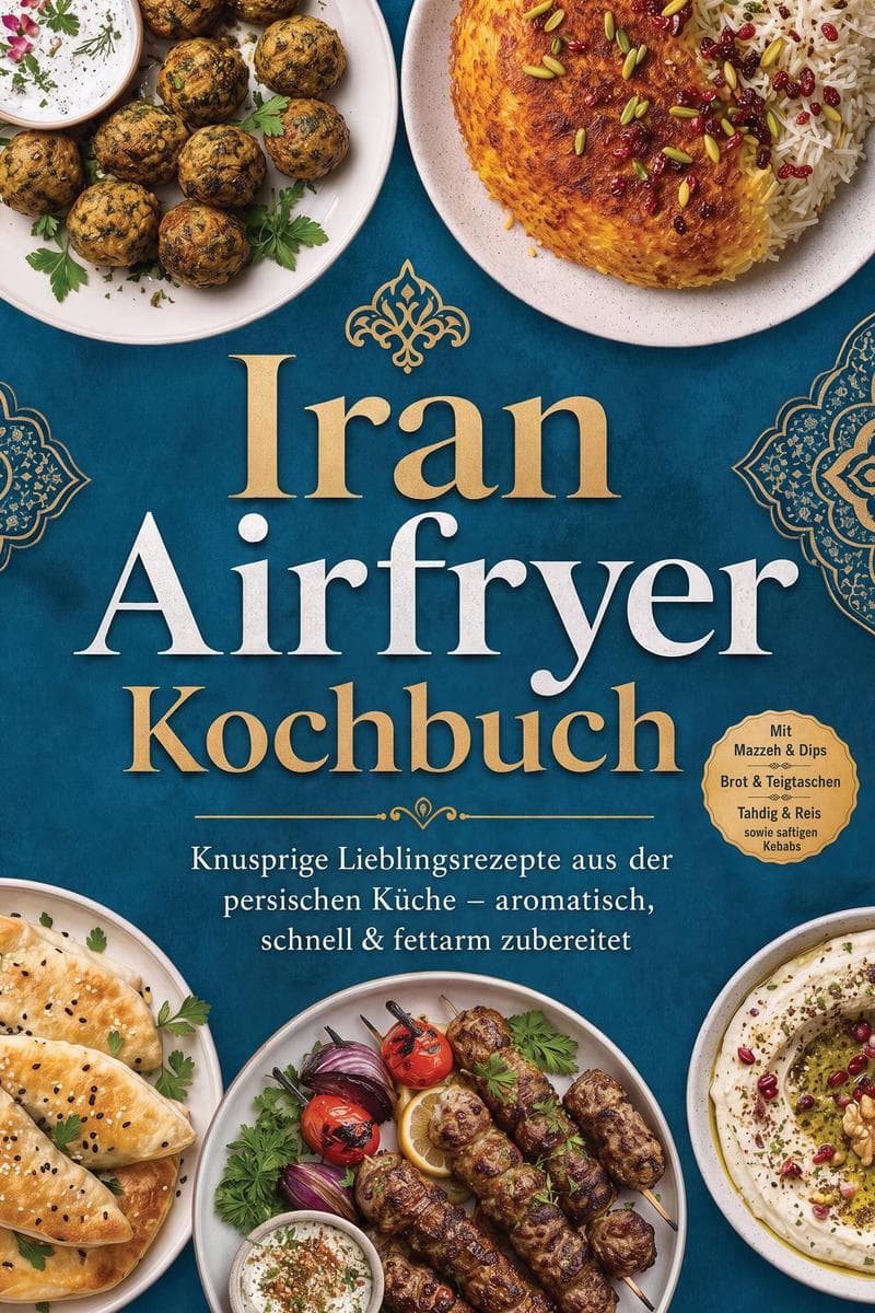 Iran Airfryer Kochbuch: Knusprige Lieblingsrezepte aus der persischen Küche - aromatisch, schnell & fettarm zubereitet. Mit Mazzeh & Dips, Brot & Teigtaschen, Tahdig & Reis sowie saftigen Kebabs