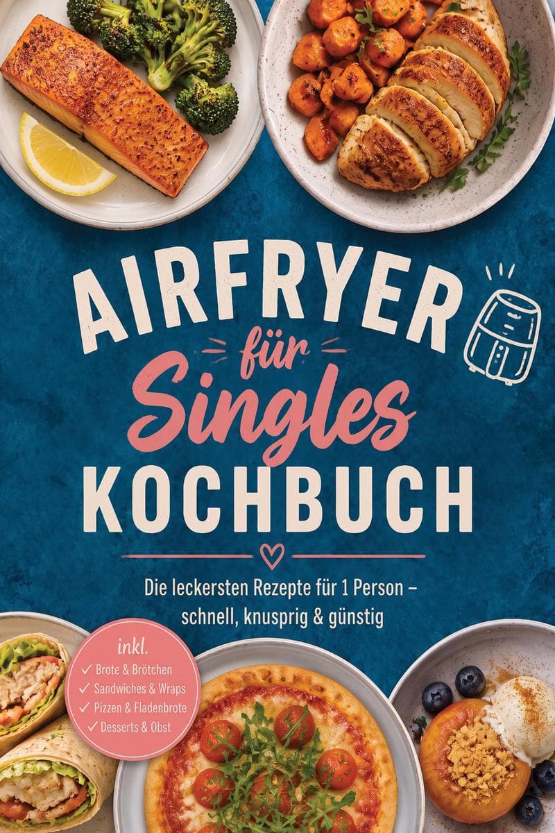 Airfryer für Singles Kochbuch: Die leckersten Rezepte für 1 Person - schnell, knusprig & günstig - inkl. Brote & Brötchen, Sandwiches & Wraps, Pizzen & Fladenbrote, Desserts & Obst