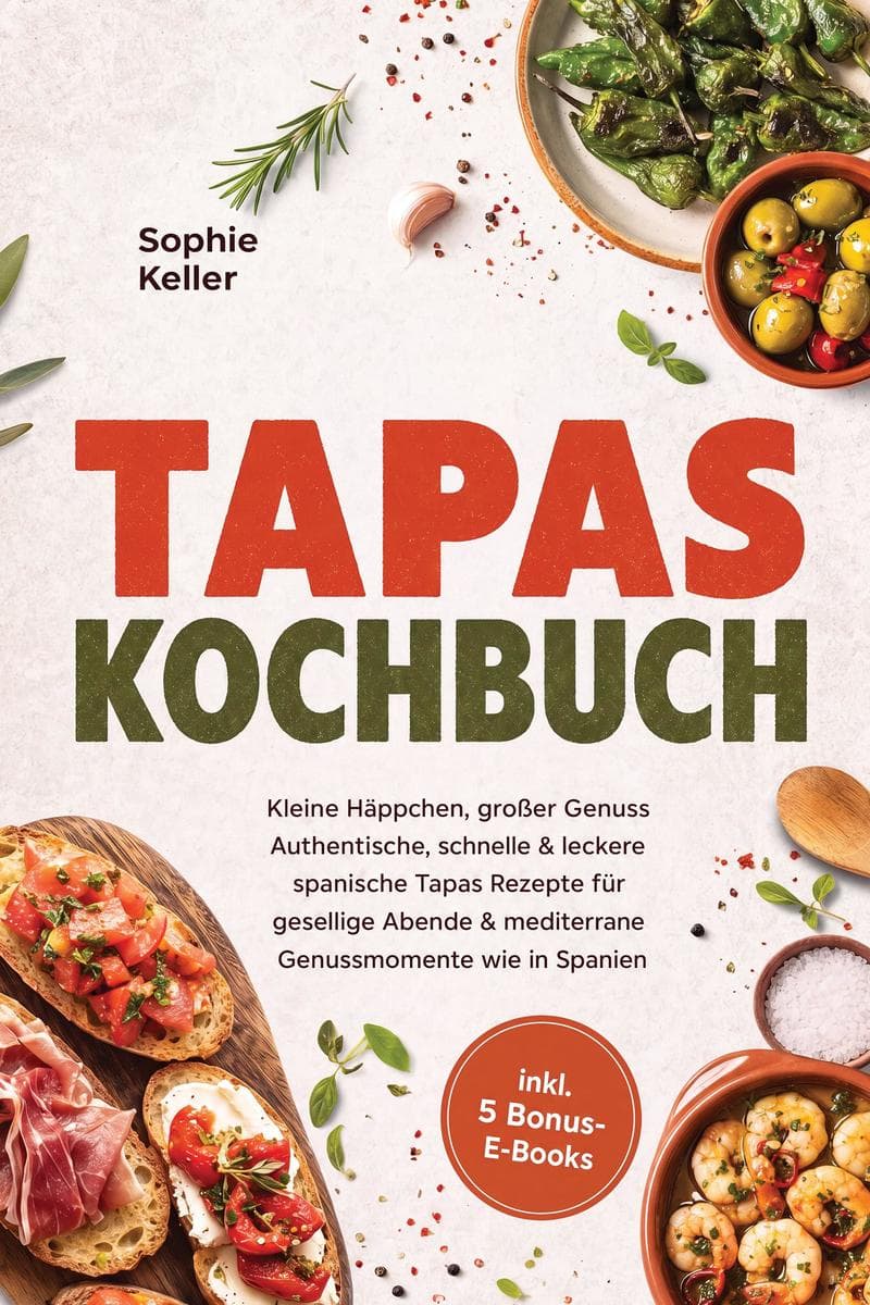 Tapas Kochbuch: Kleine Häppchen, großer Genuss - Authentische, schnelle & leckere spanische Tapas Rezepte für gesellige Abende & mediterrane Genussmomente wie in Spanien - inkl. 5 Bonus-E-Books