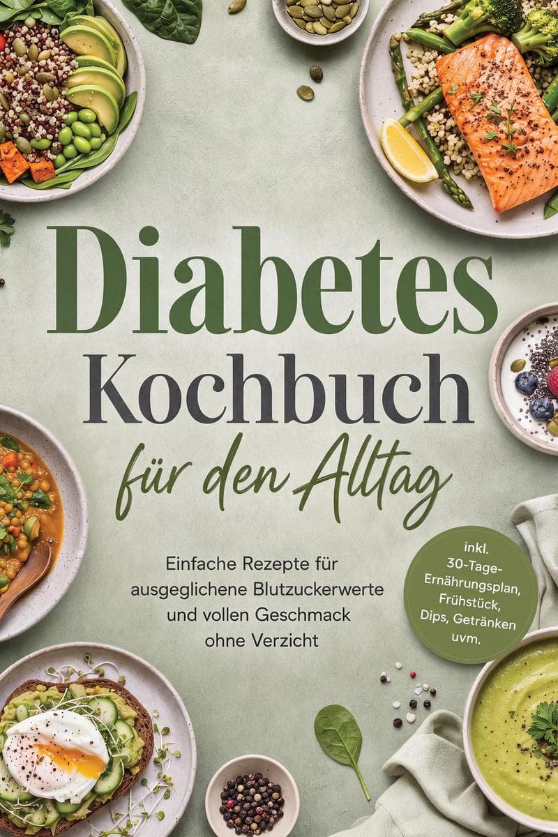 Diabetes Kochbuch für den Alltag: Einfache Rezepte für ausgeglichene Blutzuckerwerte und vollen Geschmack ohne Verzicht - inkl. 30-Tage-Ernährungsplan, Frühstück, Dips, Getränken uvm.