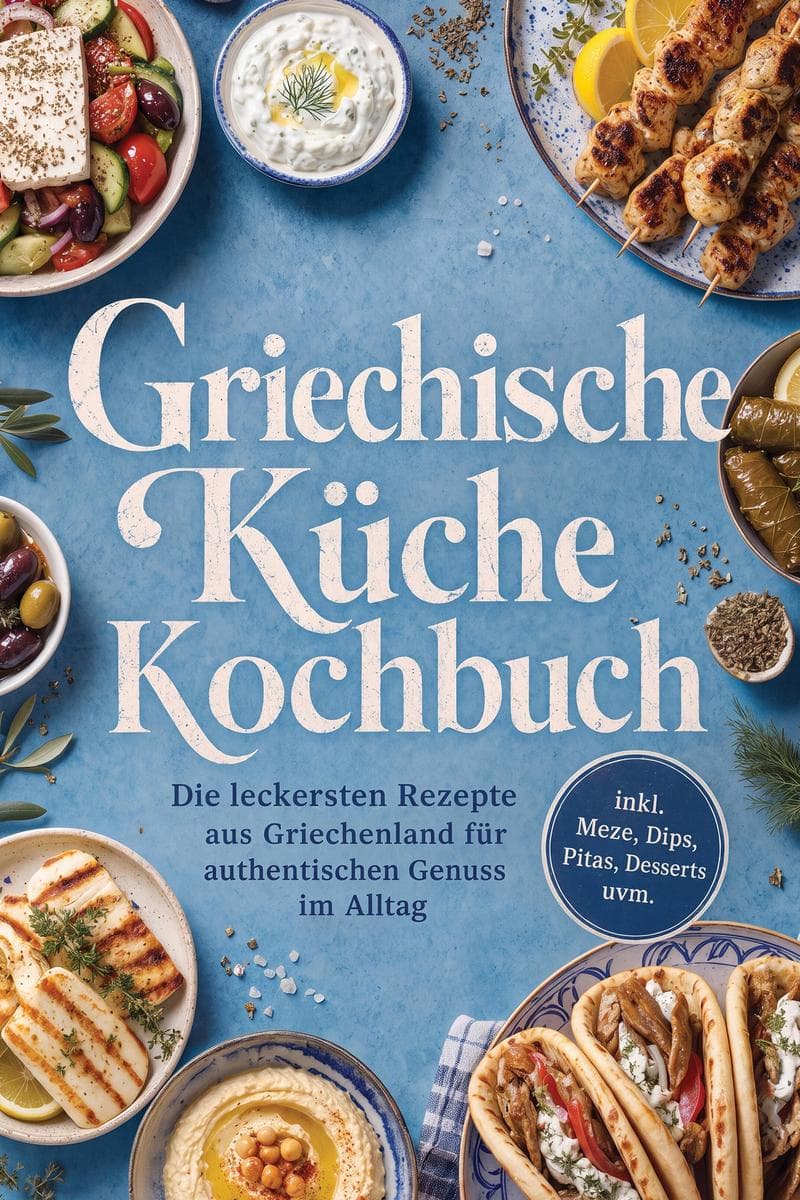 Griechische Küche Kochbuch: Die leckersten Rezepte aus Griechenland für authentischen Genuss im Alltag - inkl. Meze, Dips, Pitas, Desserts uvm.