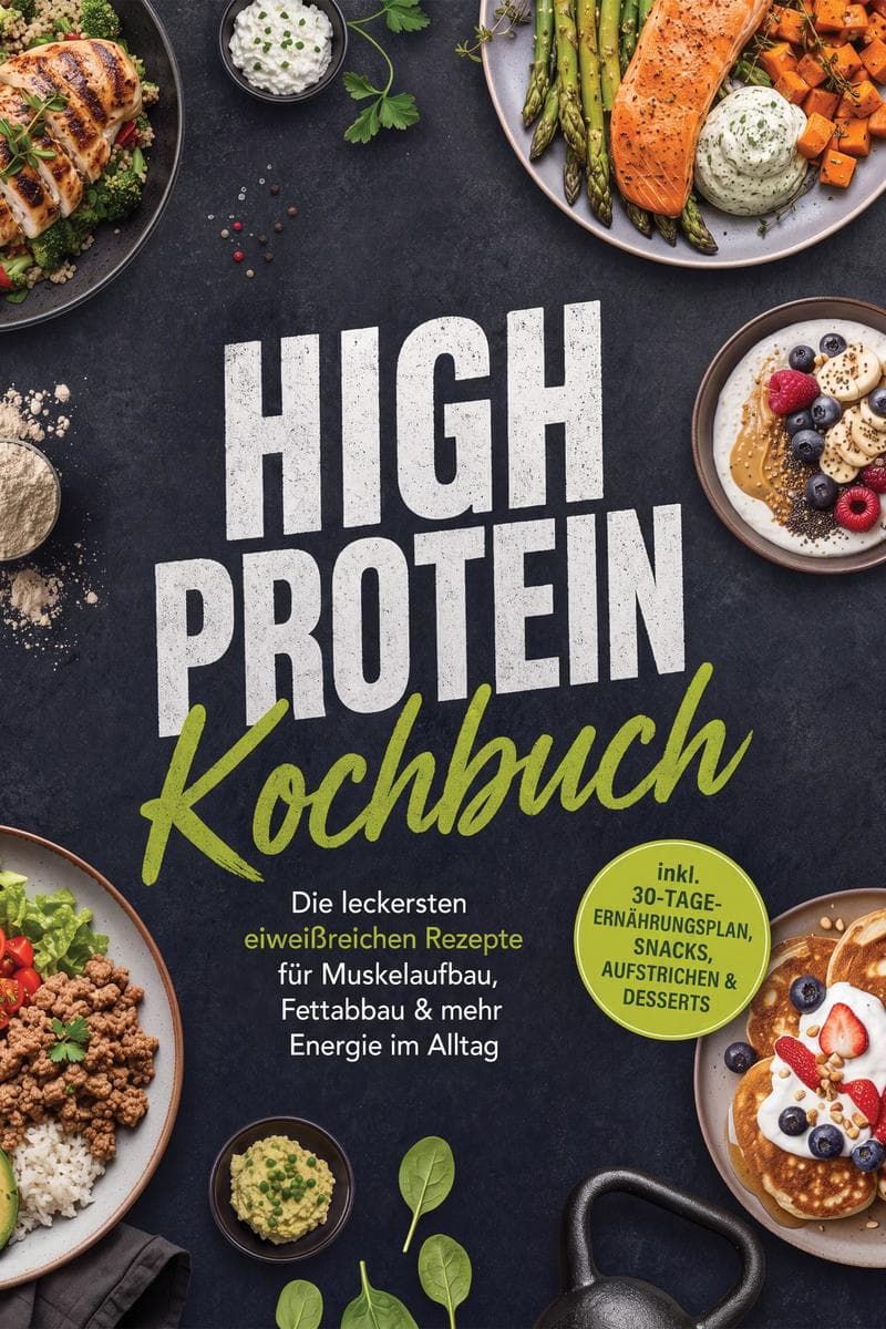 High Protein Kochbuch: Die leckersten eiweißreichen Rezepte für Muskelaufbau, Fettabbau & mehr Energie im Alltag - inkl. 30-Tage-Ernährungsplan, Snacks, Aufstrichen & Desserts