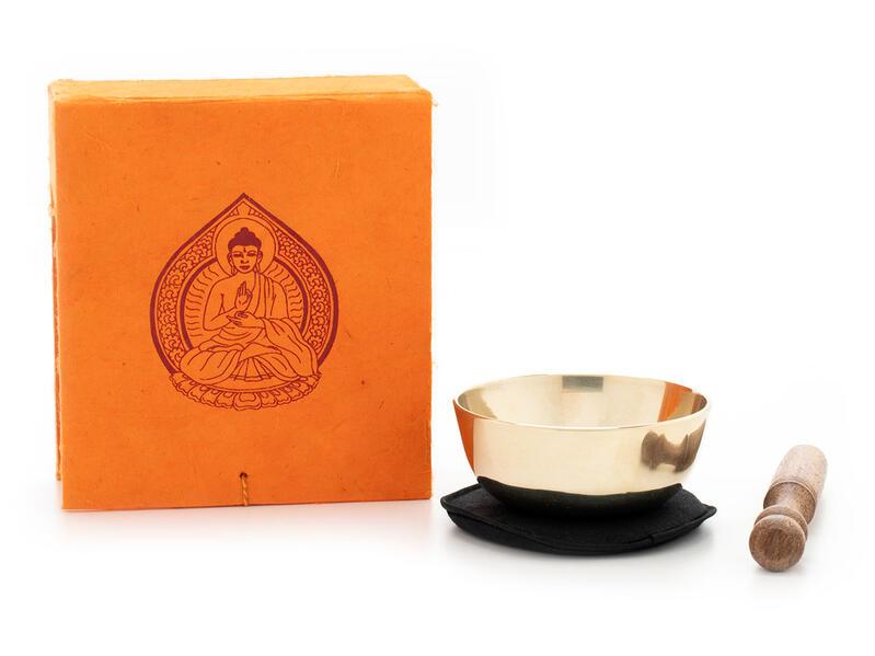 Kleine Klangschale mit hellem Klang in origineller Box mit Buddha-Aufdruck