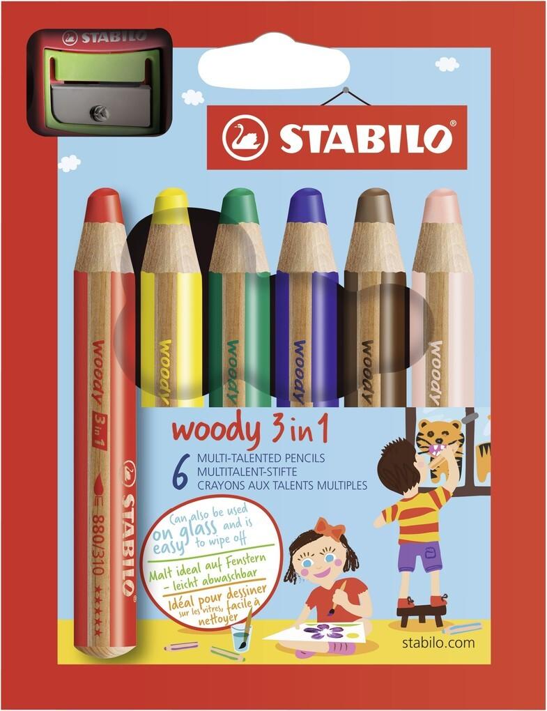STABILO Buntstifte woody 3in1, 6er Set mit Spitzer