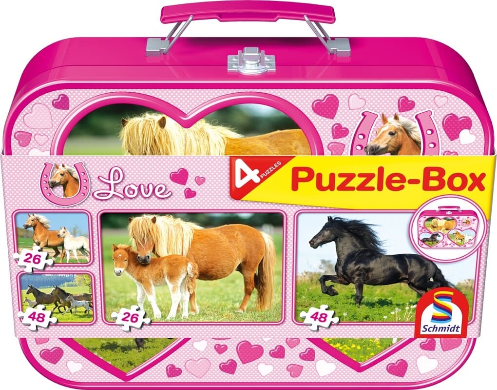 Pferde - Puzzle-Box 2 x 26, 2 x 48 Teile im Metallkoffer