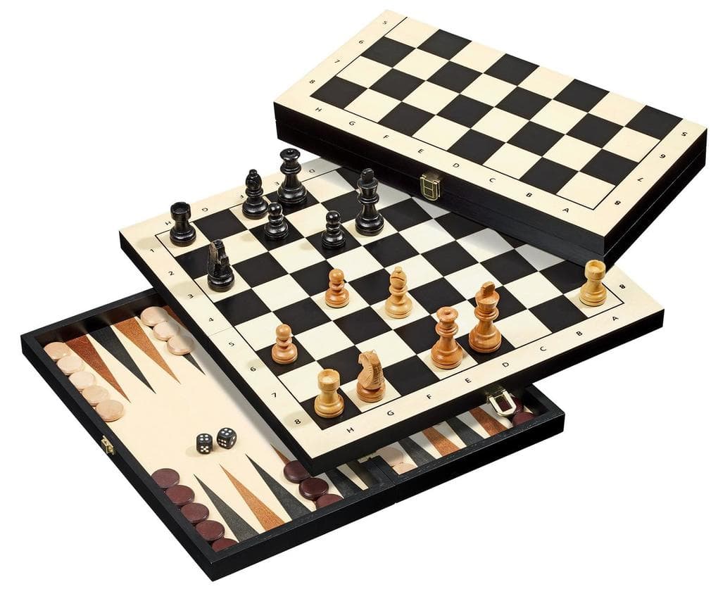 Philos 2514 - Schach Backgammon Dame Set, Feld 44 mm