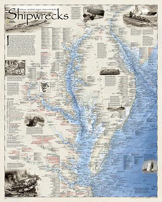 National Geographic Shipwrecks of Delmarva Wall Map (28 X 35 In)