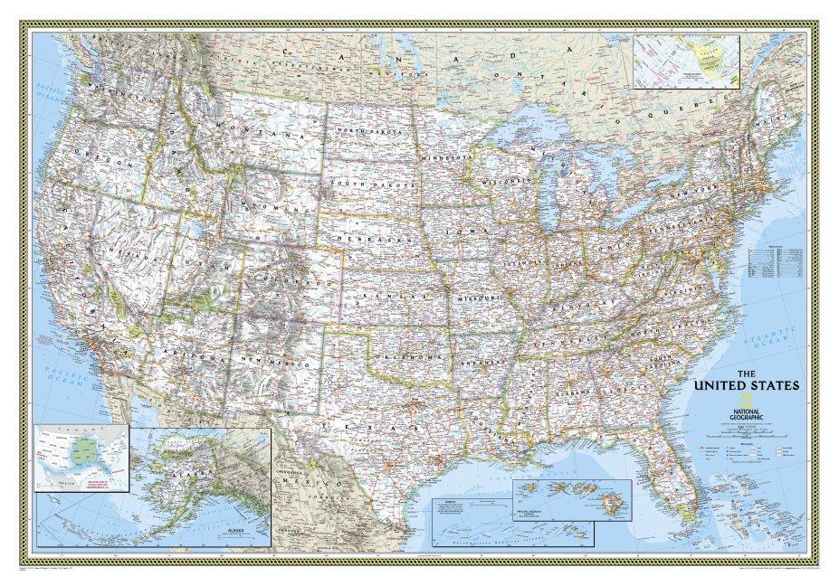 National Geographic United States Wall Map - Classic (43.5 X 30.5 In)