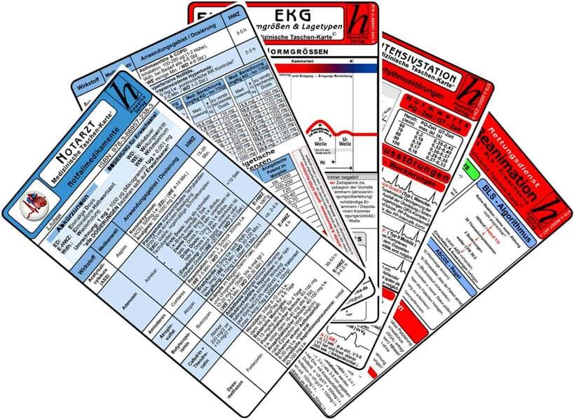 Notarzt Karten-Set - Herzrhythmusstörungen, Notfallmedikamente, Beatmung - Oxygenierungs-Störungen, EKG Auswertung
