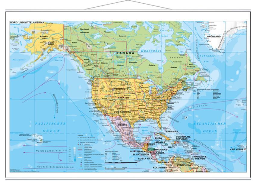 Stiefel Wandkarte Großformat Nord- und Mittelamerika politisch