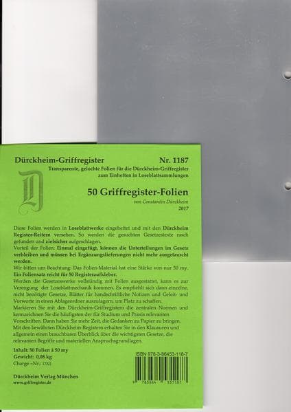 50 DürckheimRegister®-FOLIEN für STEUERGESETZE u.a; zum Einheften und Unterteilen der Gesetzessammlungen