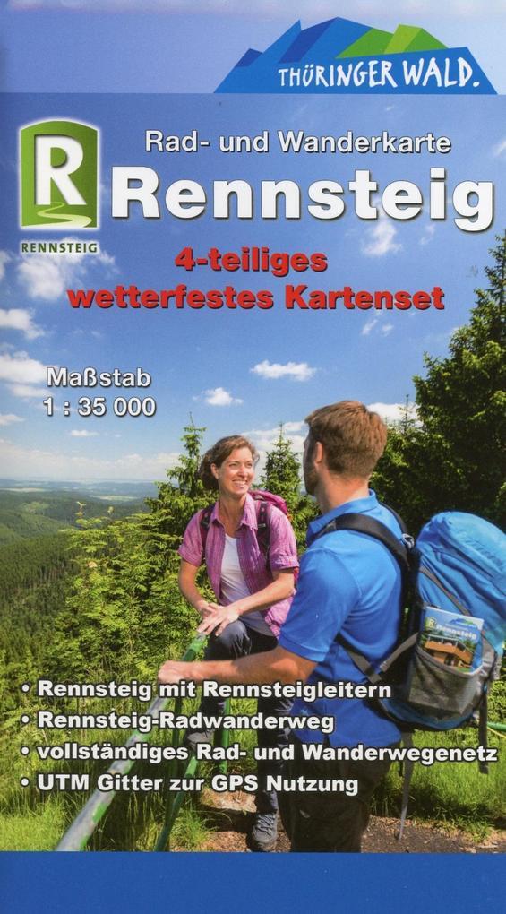 Rennsteig 1:35 000. 4-teiliges wetterfestes Kartenset mit Schutzhülle