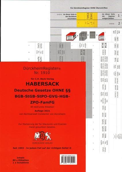 HABERSACK Akronyme OHNE einzelne §§ - §§ BGB-StGB-StPO-GVG-HGB-ZPO-FamFG