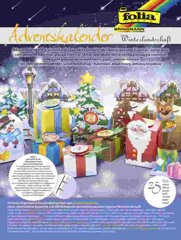 Folia Adventskalender Bastelset Winterlandschaft, 24 Stanzbögen in 25x33cm, inkl. Klebepads