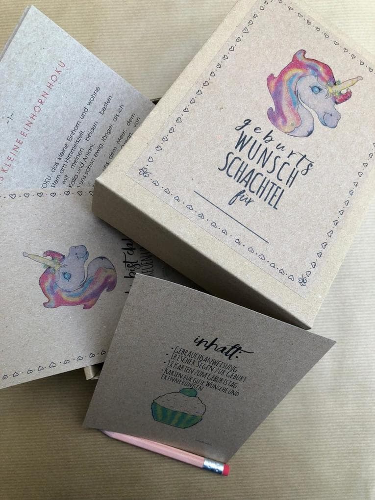 Geburts Wunsch Schachtel Einhorn