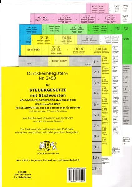 DürckheimRegister® 2450 STEUERGESETZE mit Stichworten (2024)