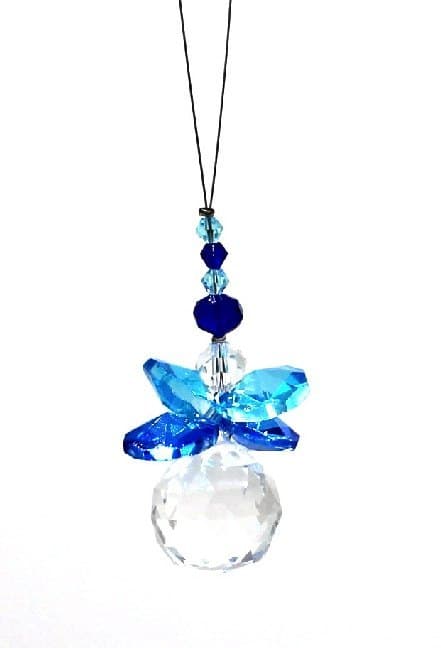 Suncatcher Engel, dukelblau, 5 cm mit Kristallkugel