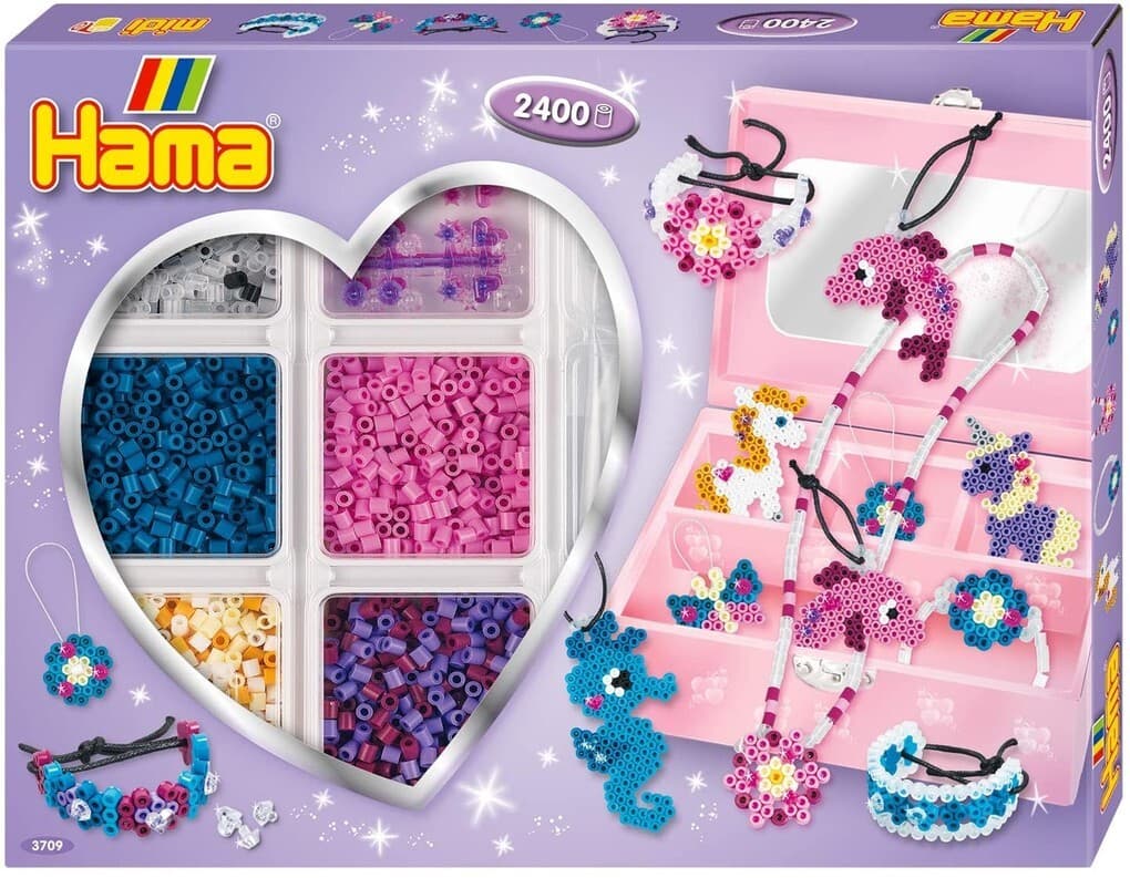 Hama 3709 Kreativbox Accessoires, Bügelperlen Midi, ca. 2400 Stück inklusive Stiftplatte und Zubehör