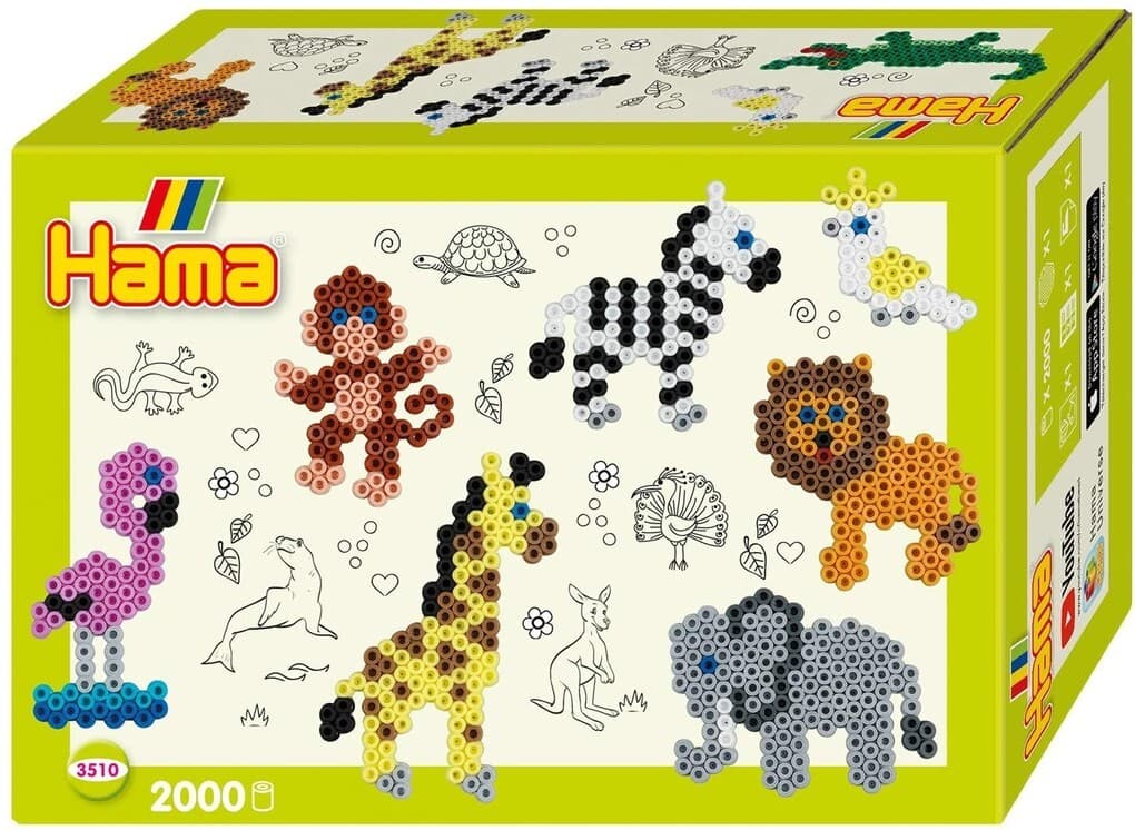 Hama 3510 - Geschenkpackung Zootiere, Bügelperlen Midi, ca. 2000 Stück inklusive Stiftplatte und Zubehör