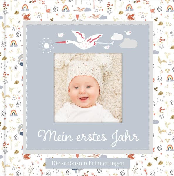 Babyalbum mit Fensterausschnitt für das 1. Lebensjahr zum Eintragen der schönsten Momente und Erinnerungen mit Platz für Fotos | genderneutral für Jungen und Mädchen