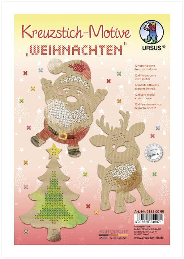 URSUS Sticken Kreuzstich-Motive, Weihnachten, 12er Set