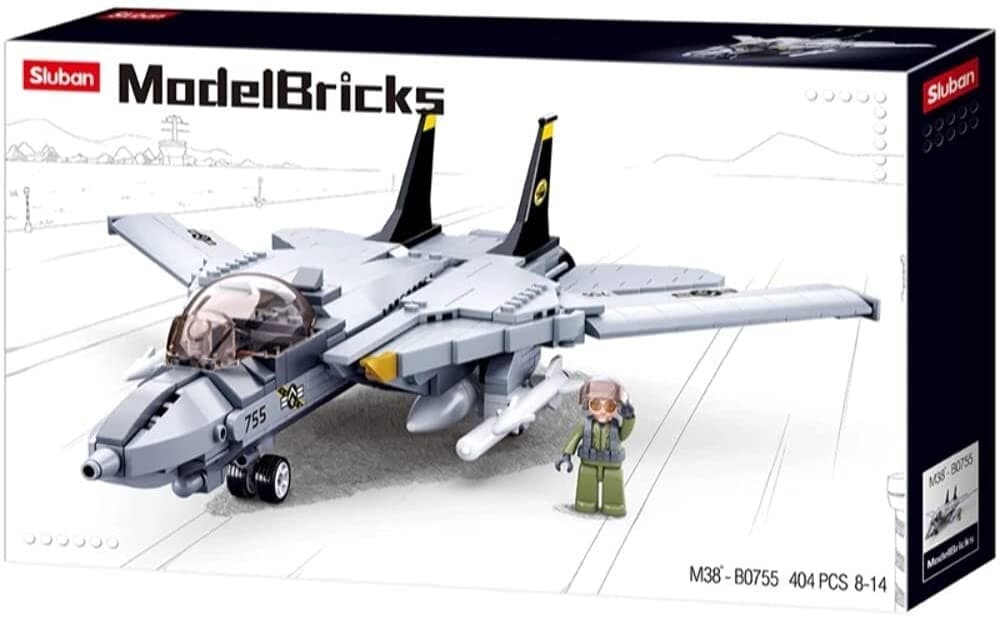 Sluban M38-B0755 - Model Bricks, Army, F-14 Tomcat Kampfjet III, Düsenjet, Bausatz, Klemmbausteine