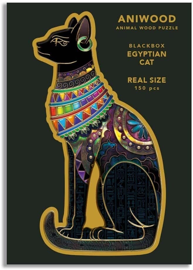 Aniwood J6108M - Animal Wood Puzzle, Blackbox Egyptian Cat M, Ägyptische Katze, Holz-Puzzle, 150 Teile